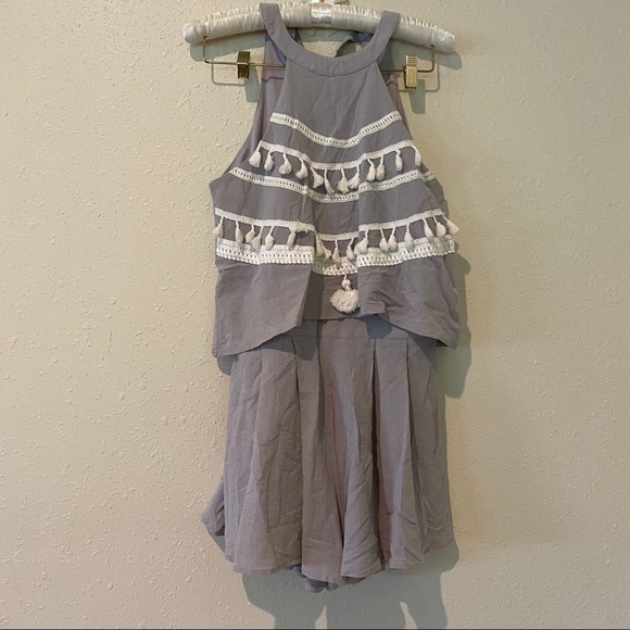 Listicle Pants - Listicle Romper Shorts Boho Small Cotton gray short romper tassels sleev…